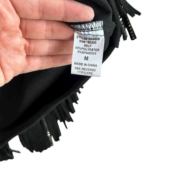 Black Fringe Studded Skirt Medium Western Boho Festival Rodeo Dance Zipper - Picture 7 of 8